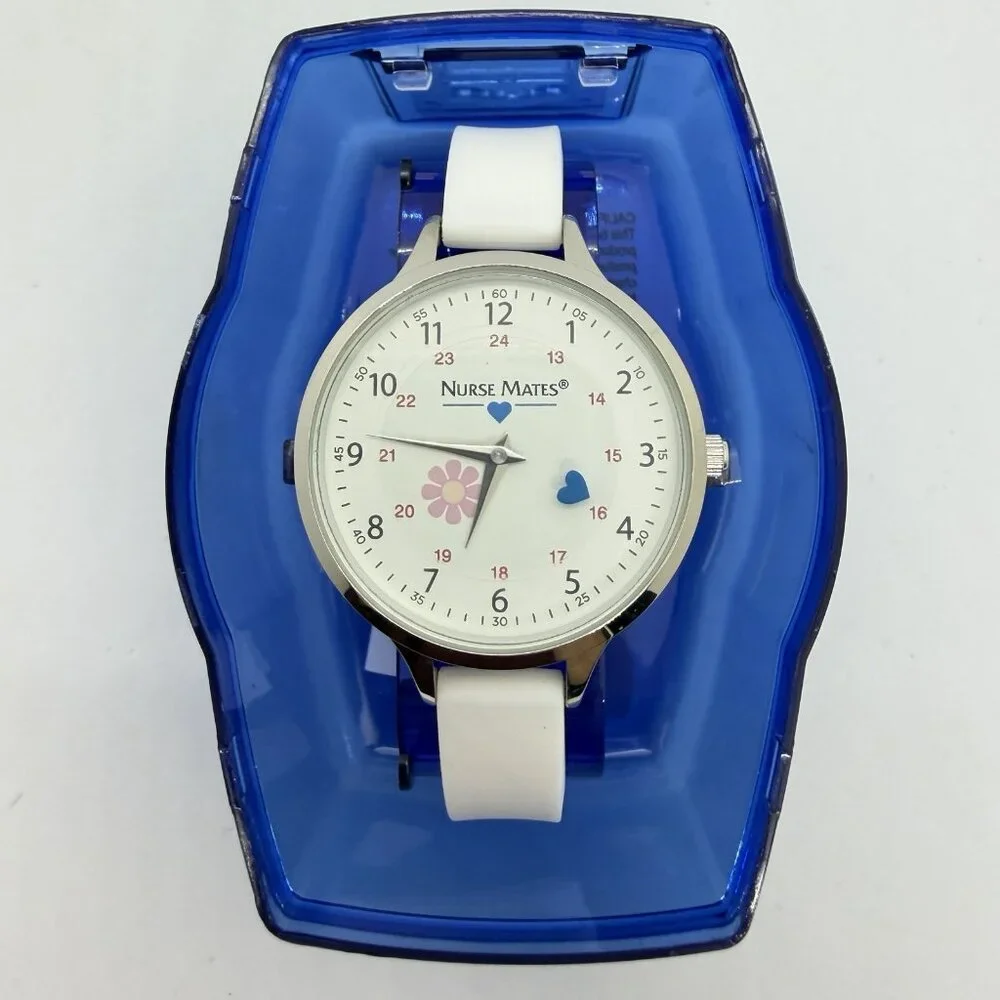 Nurse Mates Military Time nurse watch water-resistant Silicone strap - White